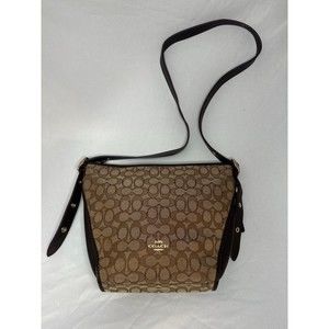 COACH 25697 SIGNATURE KHAKI BROWN CANVAS SMALL DUFFLETTE CROSSBODY BAG